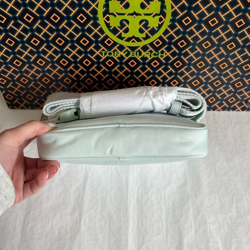 Tory Burch Virginia Nylon Belt Bag Crossbody Bag Ice Blue Silver Baby Blue Light